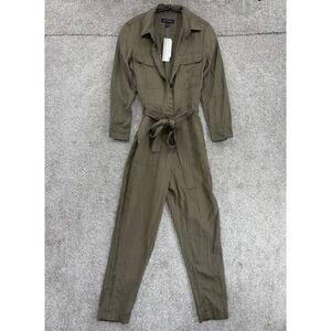 Banana Republic Jumpsuit Women's 0P Petite Green Belted Utility Long Sleeve NWT
